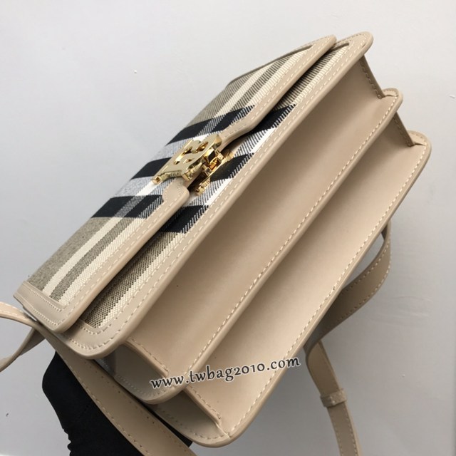Burberry專門店新款中號TB專屬標識鎖扣包 巴寶莉格紋棉質帆布女士單肩斜挎包 yxb1148